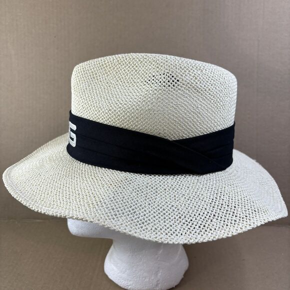 Vintage 90s PING Golf Black Karsten Men's Straw Panama Sun Hat Cap USA Small - Picture 2 of 11